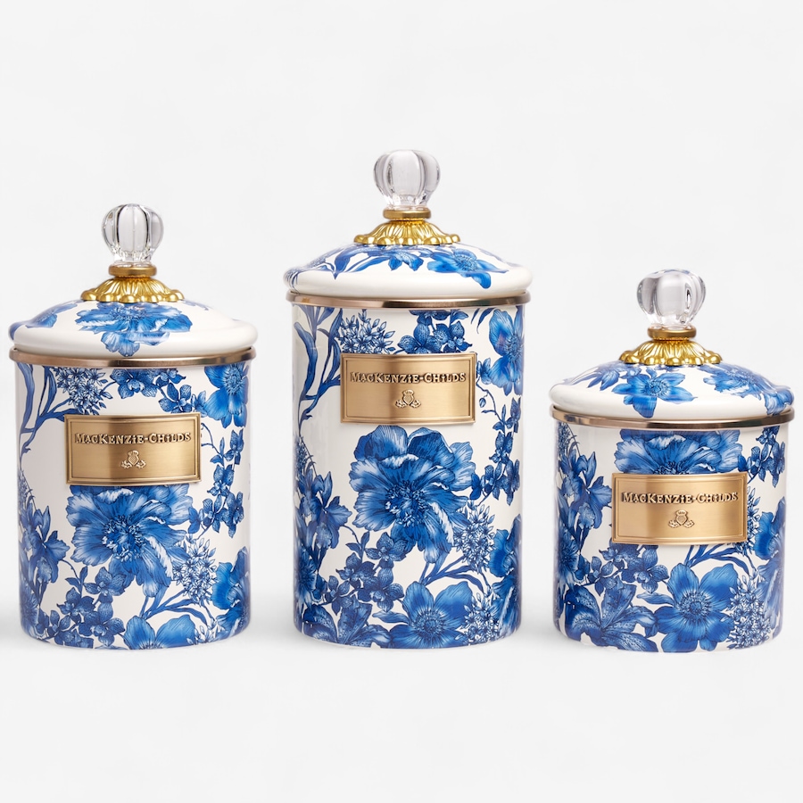 Image 120589_ROYEH.jpg, Product 120-589 / Price $470.00, MacKenzie-Childs Hand Decorated Enamel Canisters (set of 3) from MacKenzie Childs on TSC.ca's Kitchen department