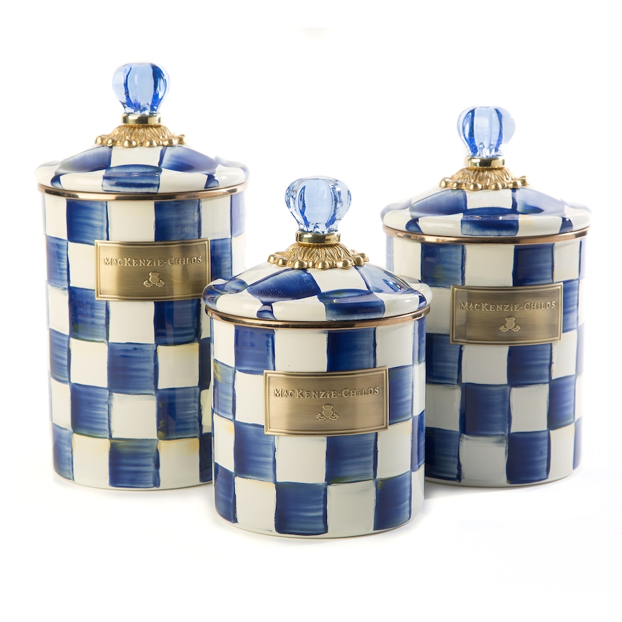 Image 120589_RYLCK.jpg, Product 120-589 / Price $470.00, MacKenzie-Childs Hand Decorated Enamel Canisters (set of 3) from MacKenzie Childs on TSC.ca's Kitchen department
