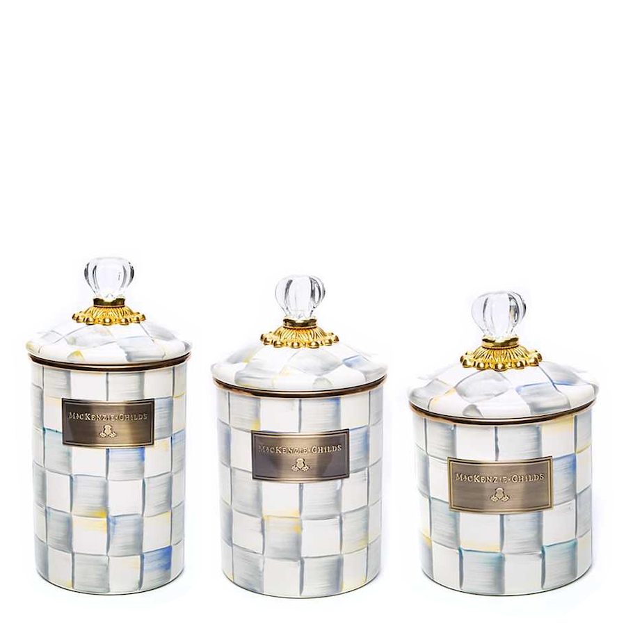 Image 120589_STLCK.jpg, Product 120-589 / Price $470.00, MacKenzie-Childs Hand Decorated Enamel Canisters (set of 3) from MacKenzie Childs on TSC.ca's Kitchen department