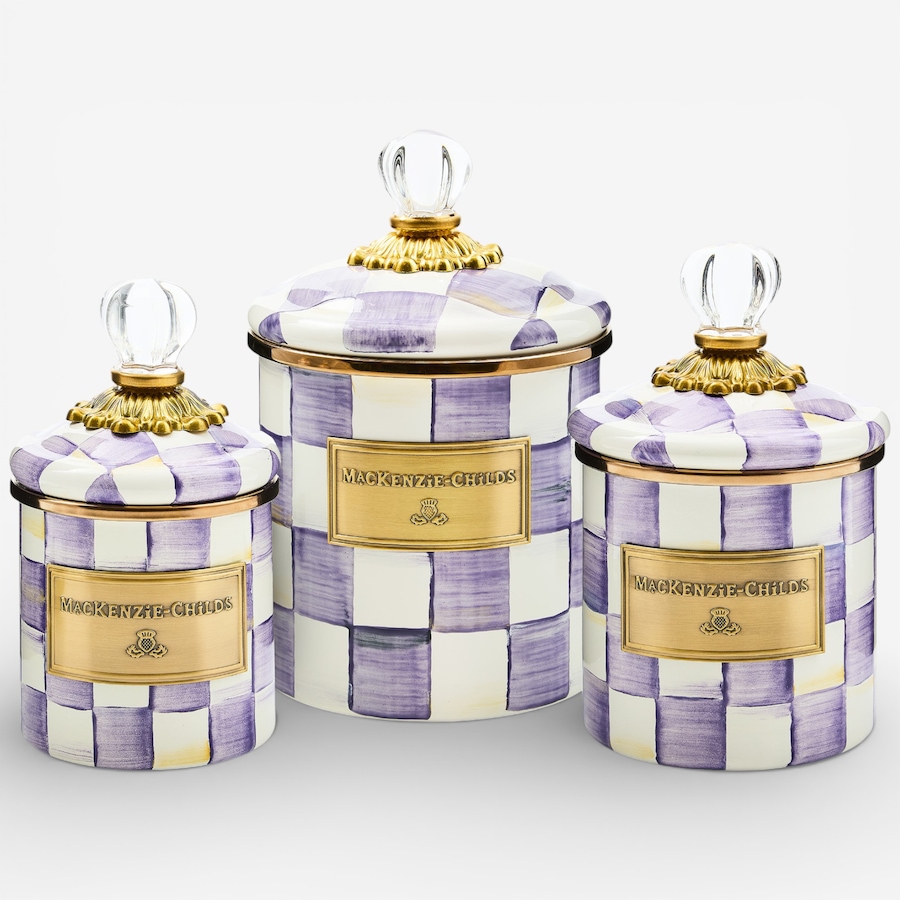 Image 120589_VIOCK.jpg, Product 120-589 / Price $470.00, MacKenzie-Childs Hand Decorated Enamel Canisters (set of 3) from MacKenzie Childs on TSC.ca's Kitchen department