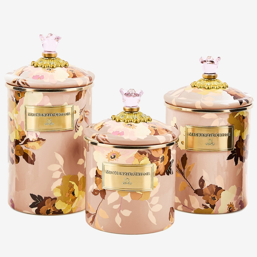 Image 120589_WIRME.jpg, Product 120-589 / Price $470.00, MacKenzie-Childs Hand Decorated Enamel Canisters (set of 3) from MacKenzie Childs on TSC.ca's Kitchen department
