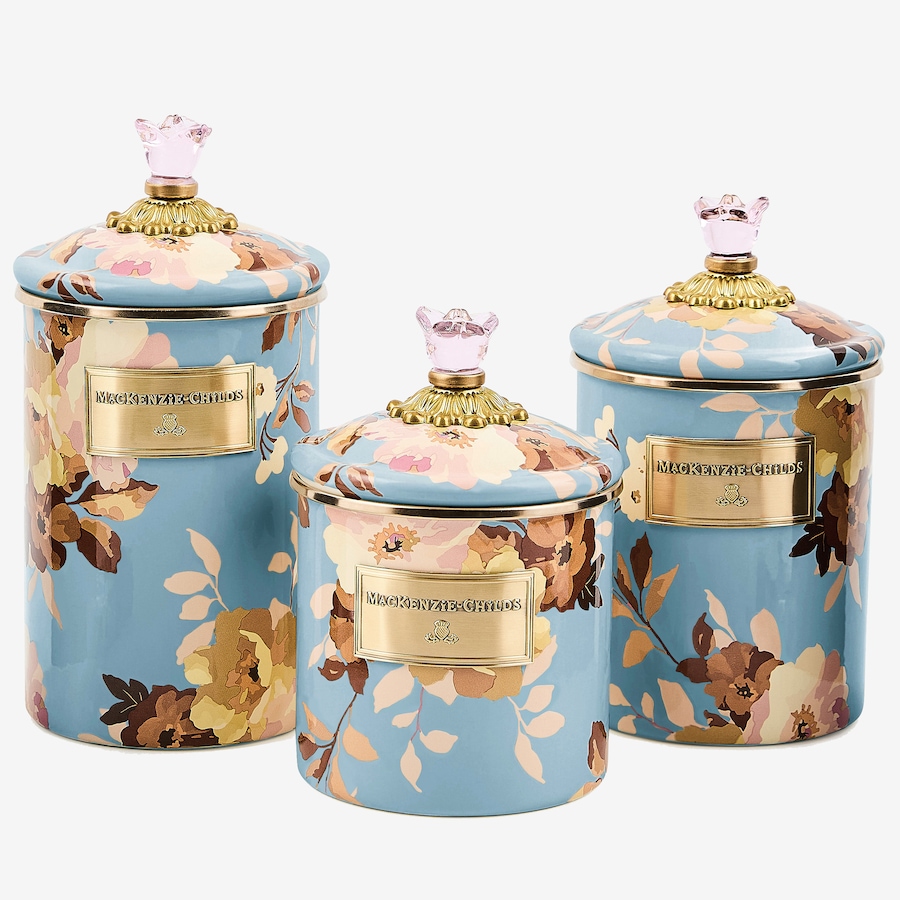 Image 120589_WIRSE.jpg, Product 120-589 / Price $470.00, MacKenzie-Childs Hand Decorated Enamel Canisters (set of 3) from MacKenzie Childs on TSC.ca's Kitchen department