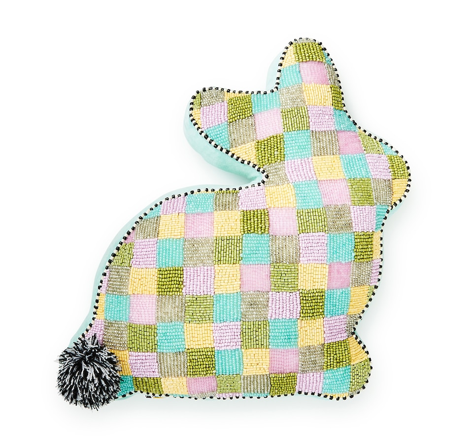 Image 120626.jpg, Product 120-626 / Price $100.00, MacKenzie-Childs Multi Check Bunny Shaped Throw Pillow from MacKenzie Childs on TSC.ca's Home & Garden department