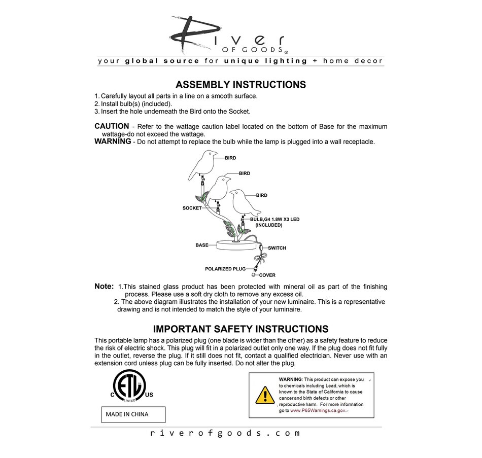 Image 120656_ALTMORE8.jpg, Product 120-656 / Price $299.99, Tiffany Style Birds on a Branch Accent Lamp from Tiffany Style Lighting on TSC.ca's Home & Garden department