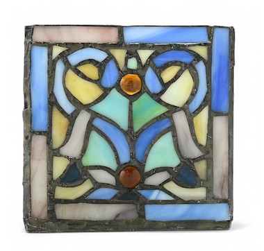 Tiffany Style 4.5" Blue Flourishes Stained Glass Candle Holder