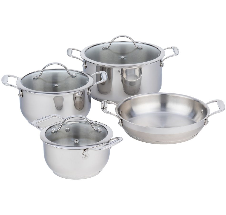 Image 121145.jpg, Product 121-145 / Price $499.99, Chef Michael Smith Meyer Nouvelle Stainless Steel 7-Piece Cookware Stacking Set from Meyer on TSC.ca's Kitchen department