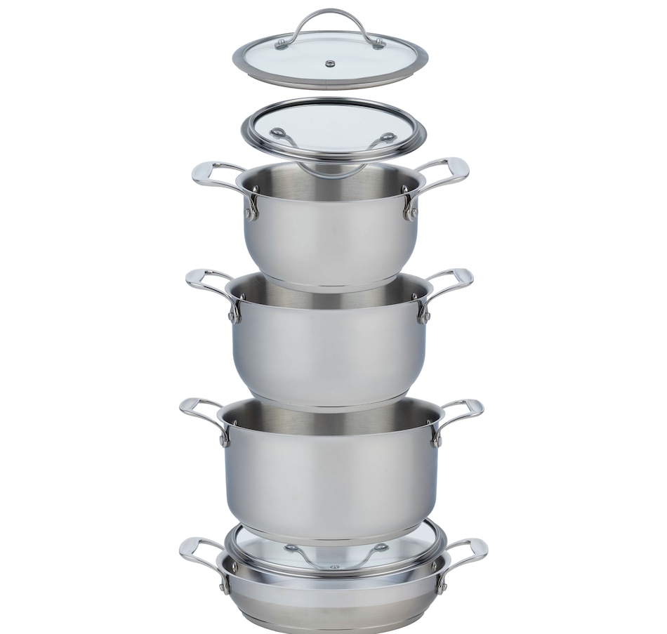 Image 121145_ALTMORE2.jpg, Product 121-145 / Price $499.99, Chef Michael Smith Meyer Nouvelle Stainless Steel 7-Piece Cookware Stacking Set from Meyer on TSC.ca's Kitchen department