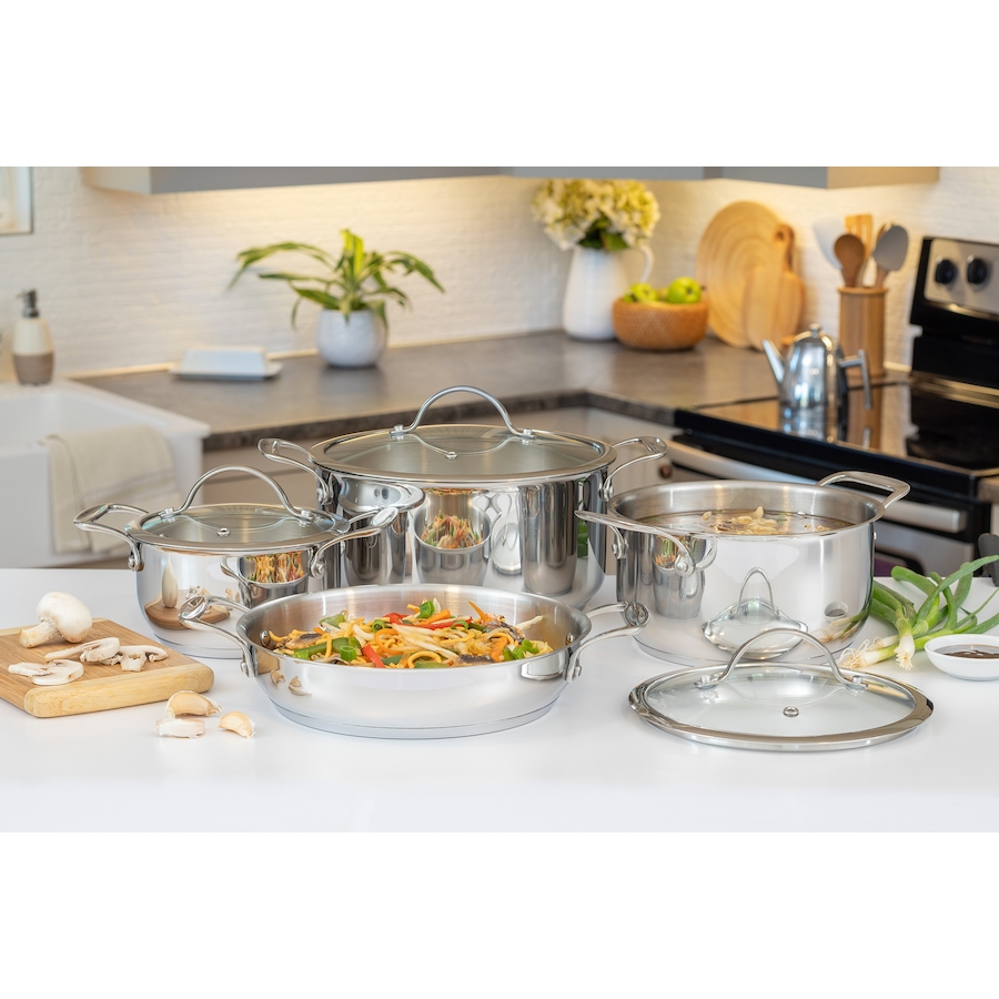 Image 121145_ALTMORE4.jpg, Product 121-145 / Price $499.99, Chef Michael Smith Meyer Nouvelle Stainless Steel 7-Piece Cookware Stacking Set from Meyer on TSC.ca's Kitchen department