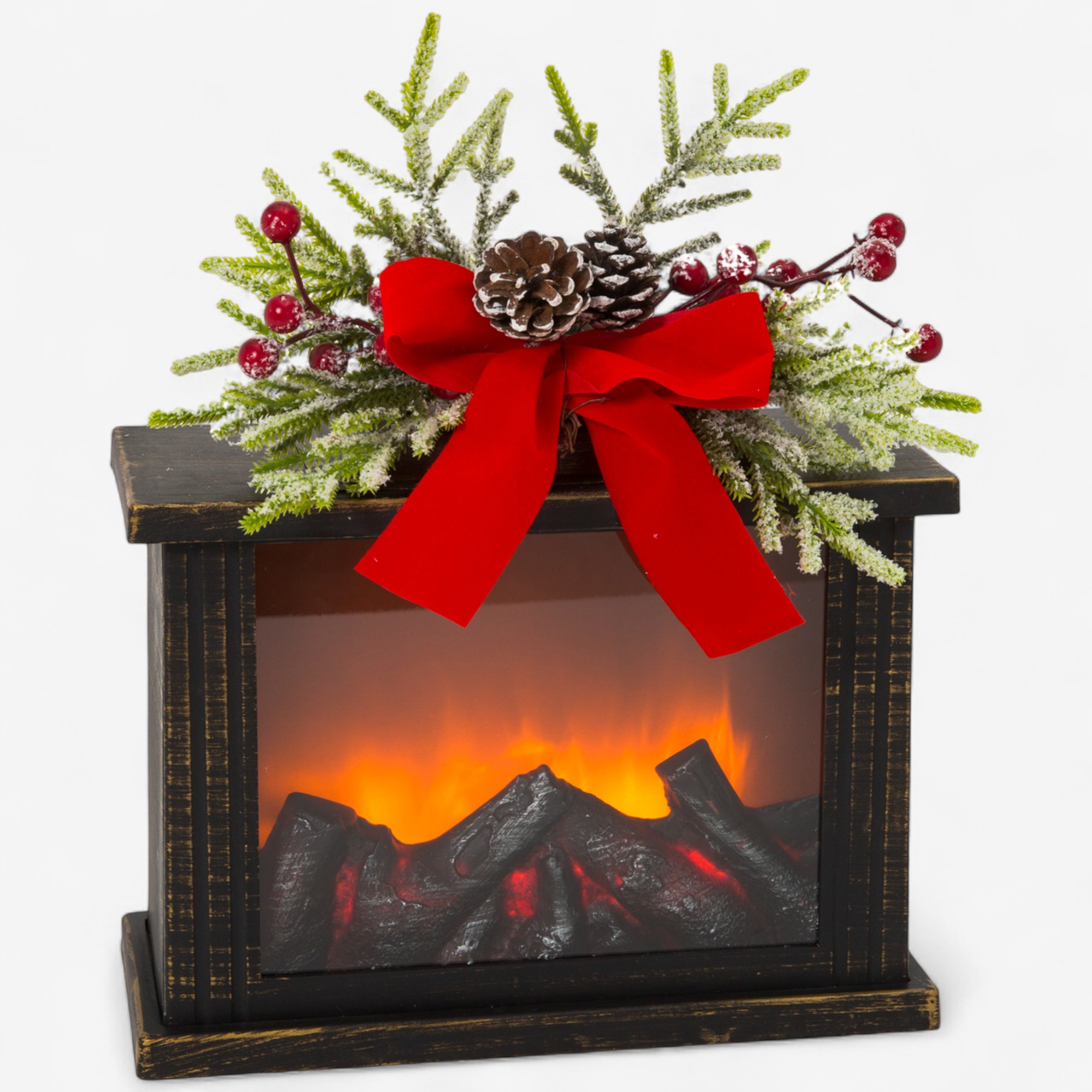 Holiday Memories Lighted Fire Glow Lantern with Floral Accent - TSC.ca
