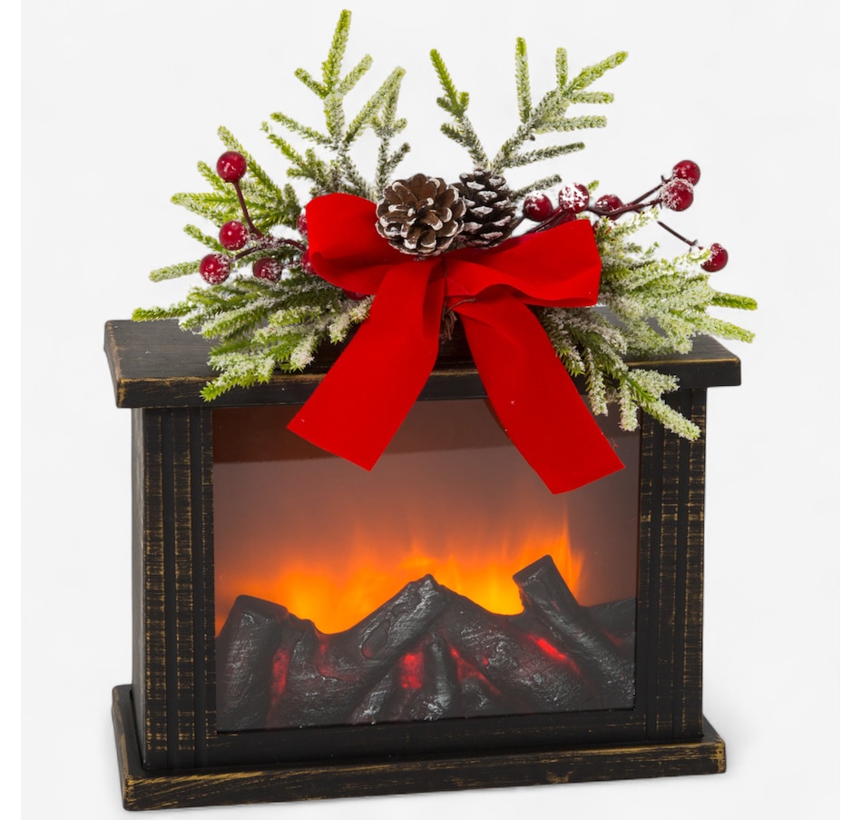 Image 121174.jpg, Product 121-174 / Price $34.99, Holiday Memories Lighted Fire Glow Lantern with Floral Accent from Holiday Memories on TSC.ca's Home & Garden department
