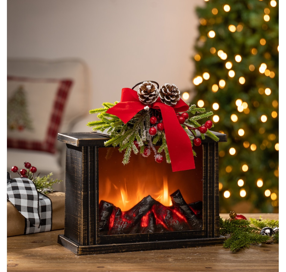 Image 121174_ALTMORE1.jpg, Product 121-174 / Price $34.99, Holiday Memories Lighted Fire Glow Lantern with Floral Accent from Holiday Memories on TSC.ca's Home & Garden department