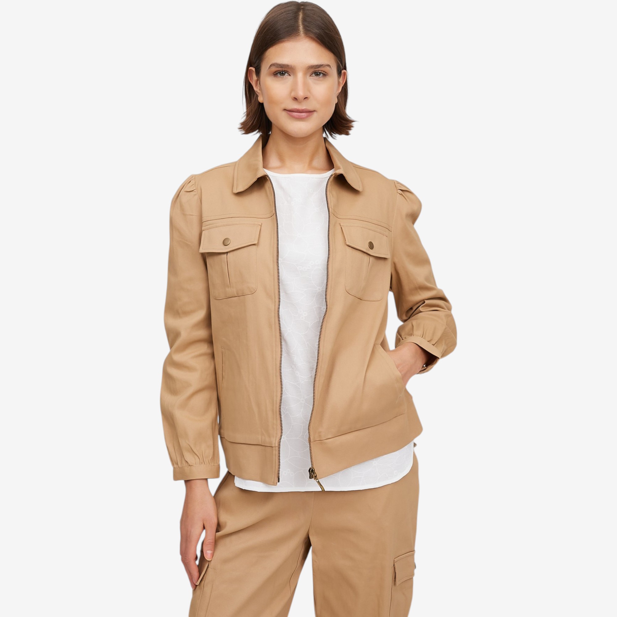 Guillaume Zip Front Jacket with Ruched Sleeves - TSC.ca