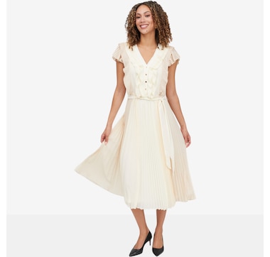 C Wonder Chiffon Cascading Ruffles Midi Dress