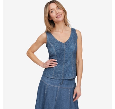 TWRHLL by Christie Brinkley Illusion Denim Seamed Tank