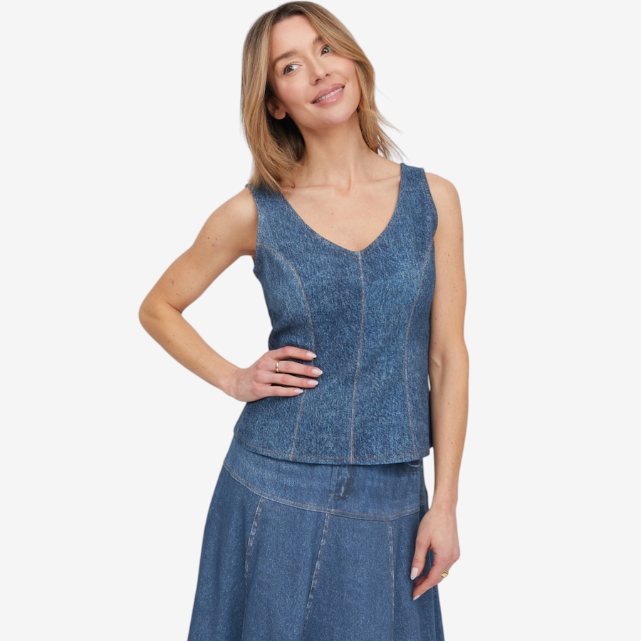 Image 121257_DKW.jpg, Product 121-257 / Price $34.88, Tower Hill by Christie Brinkley Illusion Denim Seamed Tank from Tower Hill on TSC.ca's Fashion department