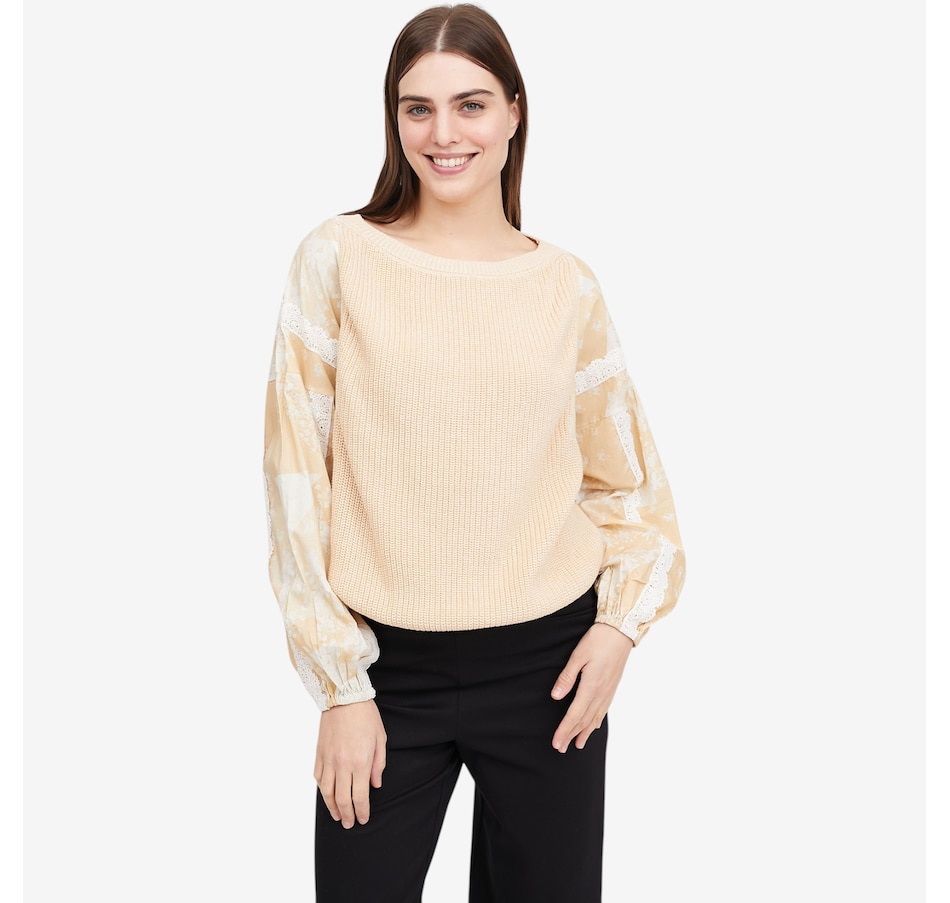 Image 121273_NEUTC.jpg, Product 121-273 / Price $89.99, Tower Hill by Christie Brinkley Mixed Media Sweatshirt from Tower Hill on TSC.ca's Fashion department