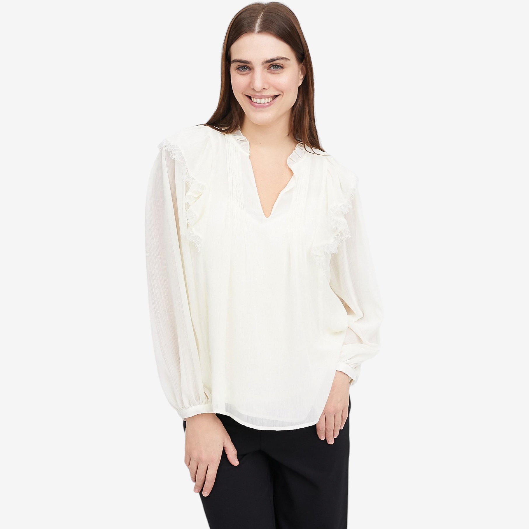 Tower Hill by Christie Brinkley Chiffon Ruffle Detail Blouse with