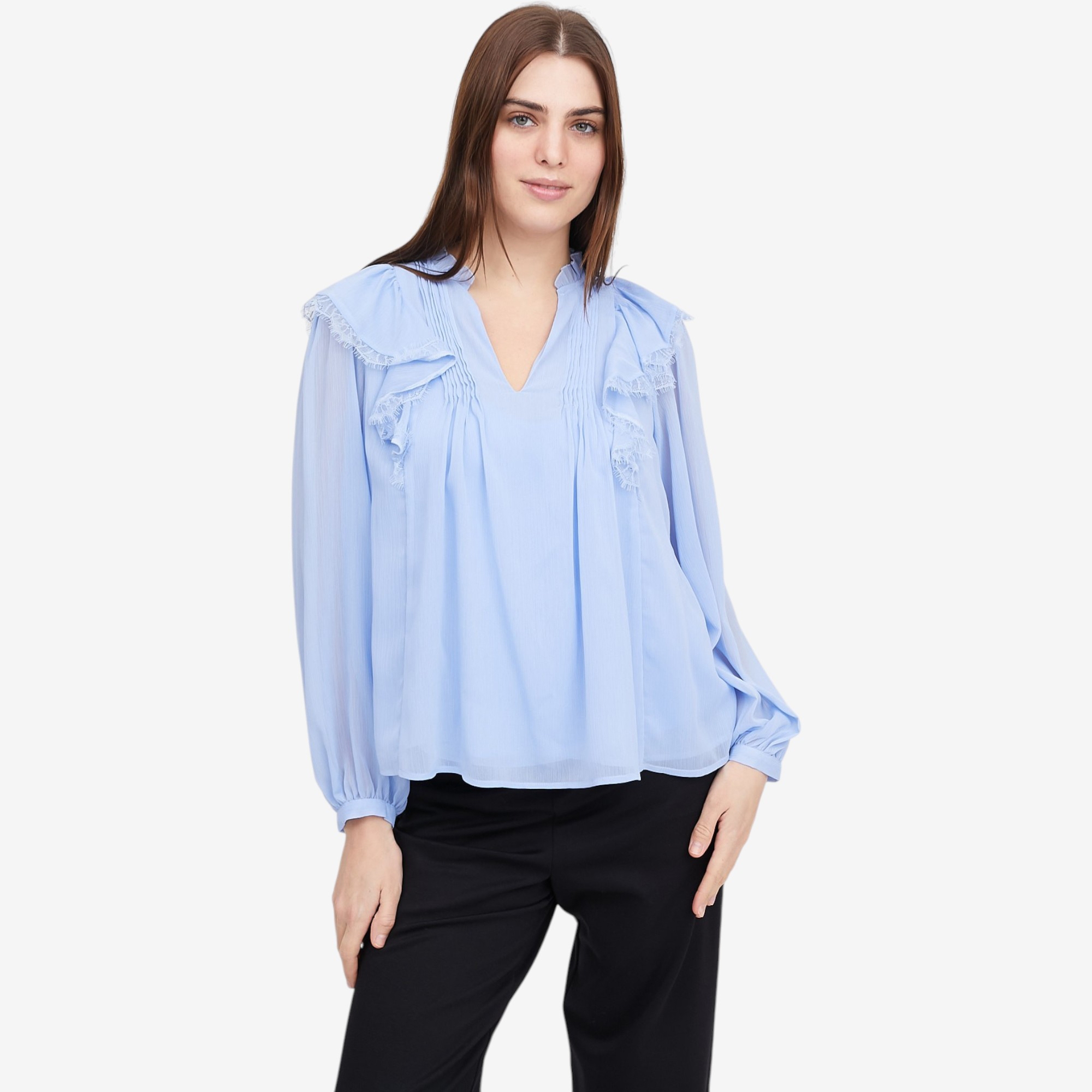 Tower Hill by Christie Brinkley Chiffon Ruffle Detail Blouse with
