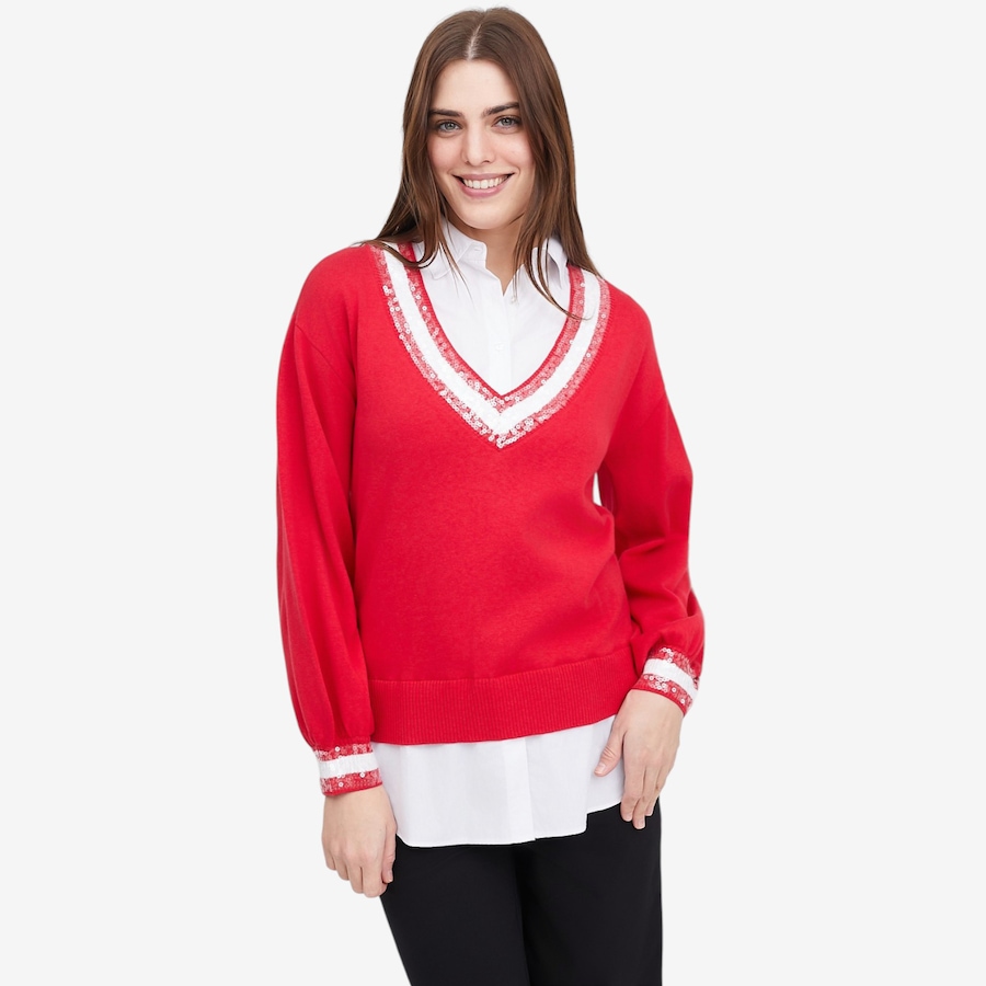 Image 121284_CLRE.jpg, Product 121-284 / Price $49.88, Tower Hill by Christie Brinkley Twofer Collegiate Sweater and Button Down Shirt from Tower Hill on TSC.ca's Fashion department