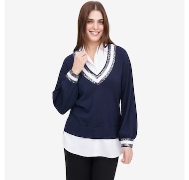 Tower Hill by Christie Brinkley Twofer Collegiate Sweater and Button Down Shirt