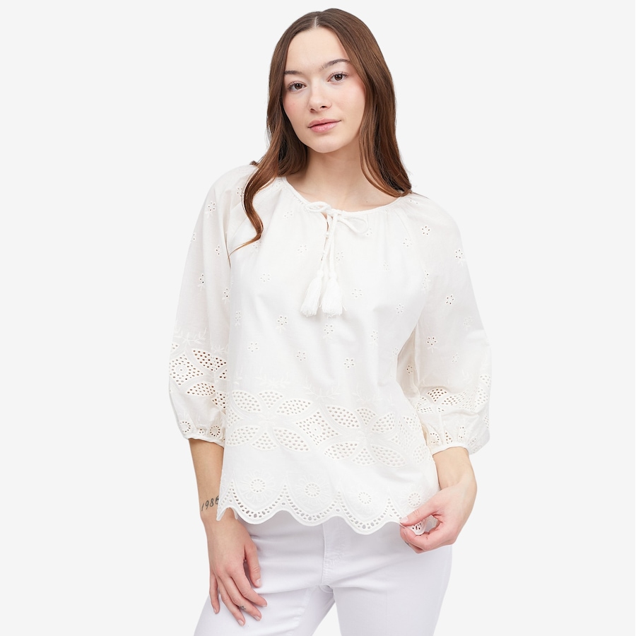Image 121287_WHT.jpg, Product 121-287 / Price $49.88, Tower Hill by Christie Brinkley Cotton Eyelet Tassel Blouse from Tower Hill on TSC.ca's Fashion department