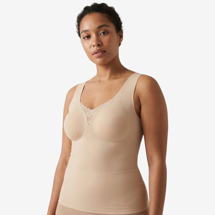 Image 121312_BGE.jpg, Product 121-312 / Price $48.00, Rhonda Shear Butterknit Tank with Lace Inset from Rhonda Shear Shapewear on TSC.ca's Fashion department