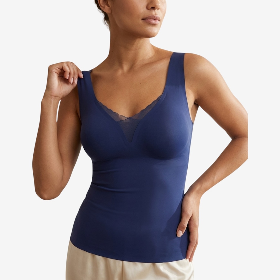 Image 121312_NVY.jpg, Product 121-312 / Price $48.00, Rhonda Shear Butterknit Tank with Lace Inset from Rhonda Shear Shapewear on TSC.ca's Fashion department
