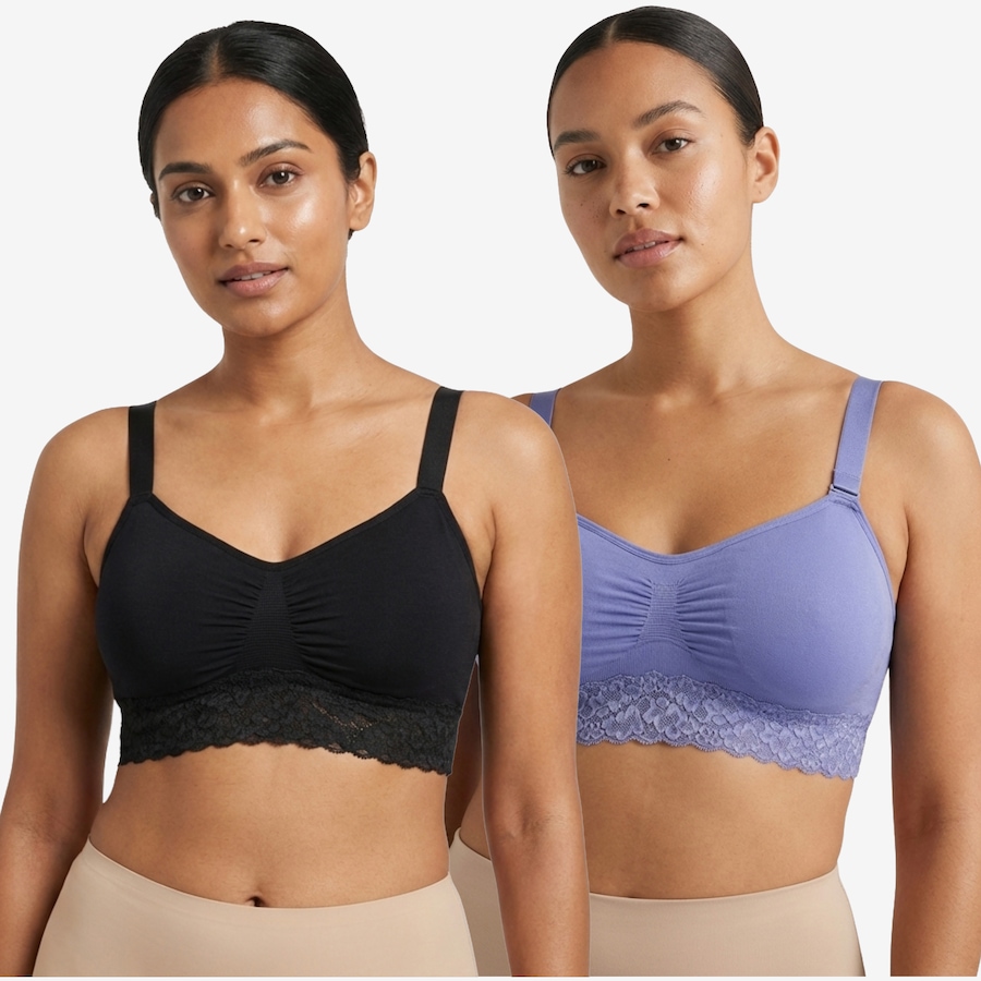 Image 121315_BCF.jpg, Product 121-315 / Price $60.00, Rhonda Shear Two-Pack Seamless Bra with Lace Band from Rhonda Shear Shapewear on TSC.ca's Fashion department