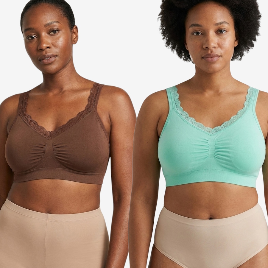 Image 121317_ESPTL.jpg, Product 121-317 / Price $60.00, Rhonda Shear Two-Pack Seamless Bra with Lace Neckline from Rhonda Shear Shapewear on TSC.ca's Fashion department