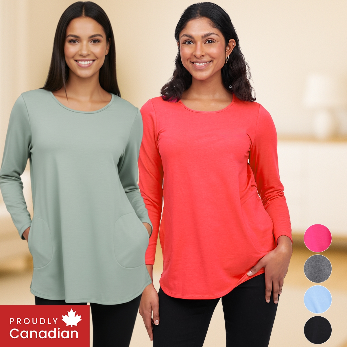 Mr. Max Cotton Bamboo Knit Long Sleeve Tunic with Pockets - TSC.ca