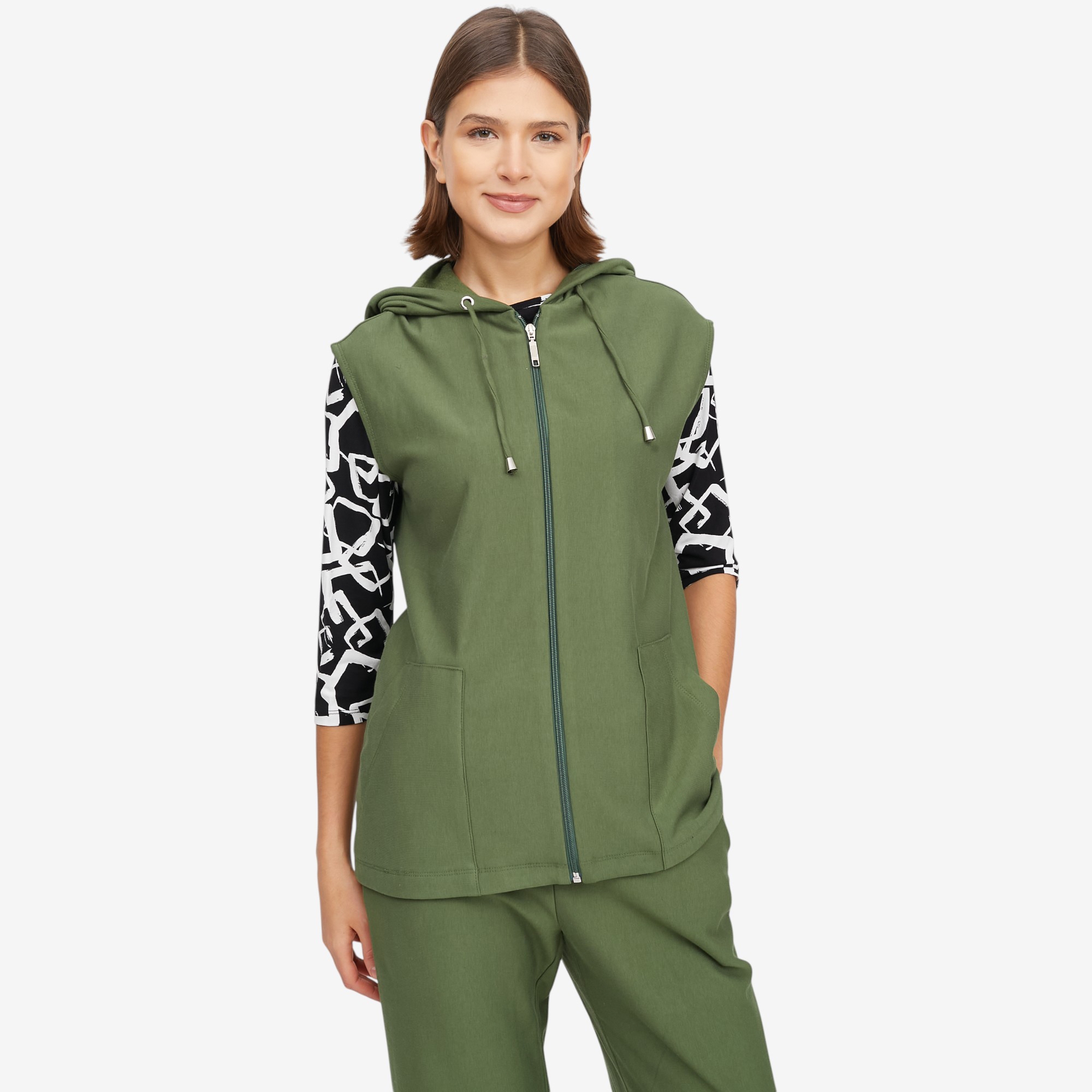 まっちゃん Mr. Max Extended Shoulder Brushed Bamboo Cotton Zip Front Hooded