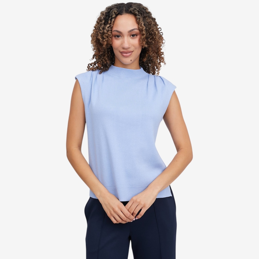 Image 121402_SKY.jpg, Product 121-402 / Price $59.88, Badgley Mischka Yara T Soft Gathered High Neck Sleeveless Knit Top from Badgley Mischka on TSC.ca's Fashion department