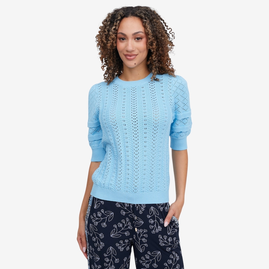 Image 121411_ICE.jpg, Product 121-411 / Price $59.88, Badgley Mischka Sawyer Puff Sleeve Pointelle Sweater from Badgley Mischka on TSC.ca's Fashion department