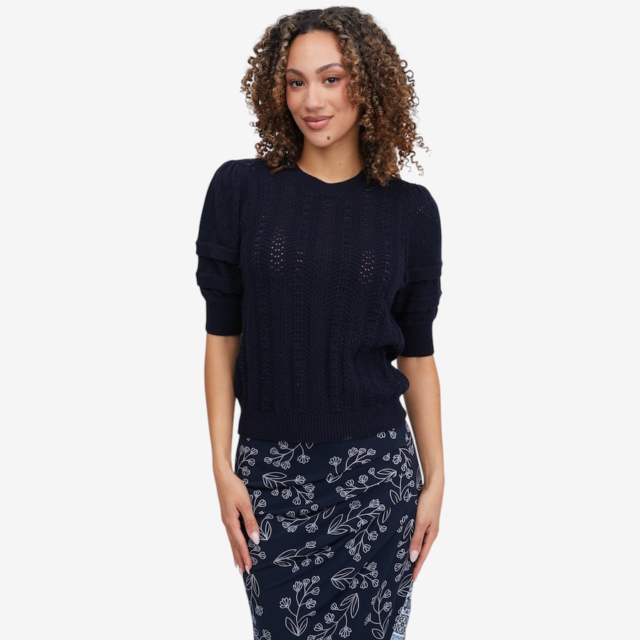 Image 121411_NVY.jpg, Product 121-411 / Price $59.88, Badgley Mischka Sawyer Puff Sleeve Pointelle Sweater from Badgley Mischka on TSC.ca's Fashion department