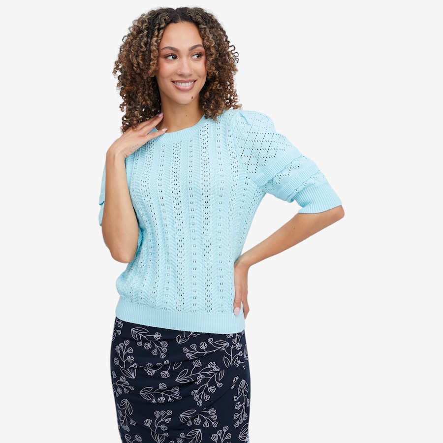 Image 121411_SEE.jpg, Product 121-411 / Price $59.88, Badgley Mischka Sawyer Puff Sleeve Pointelle Sweater from Badgley Mischka on TSC.ca's Fashion department