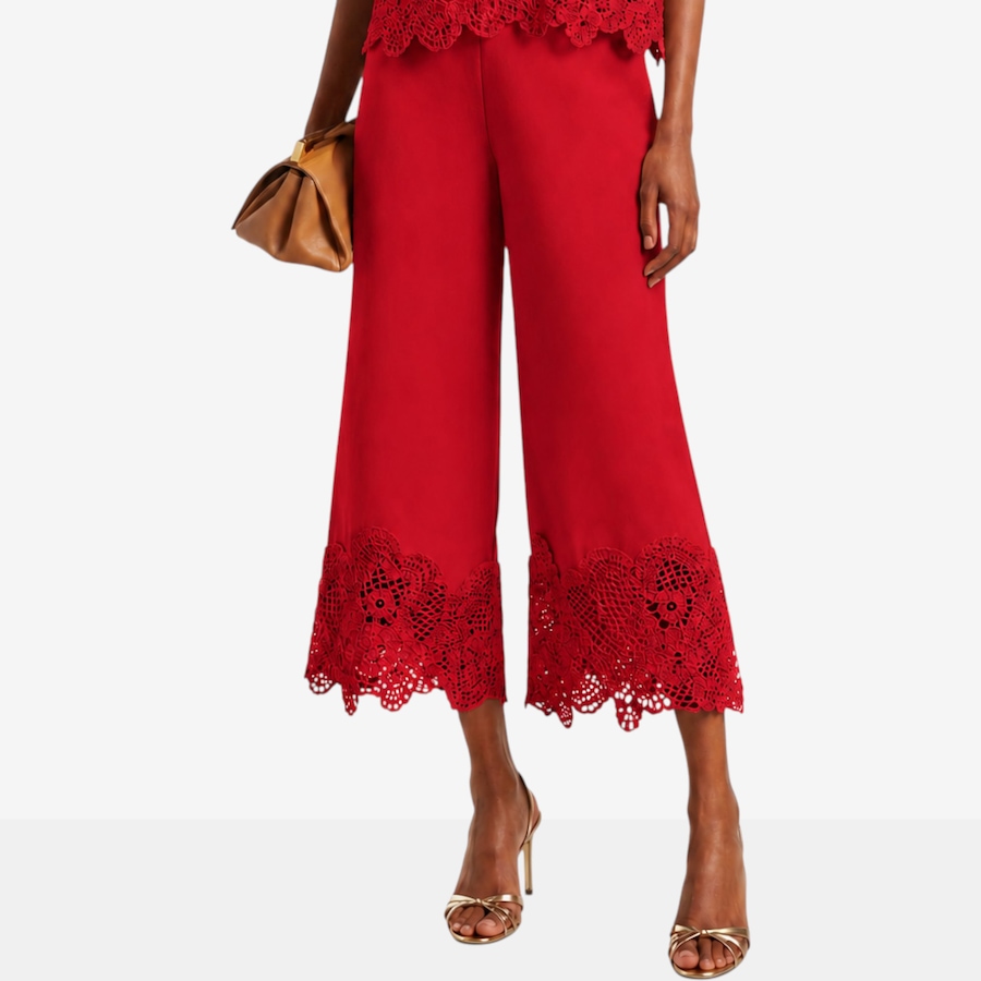 Image 121419_RED.jpg, Product 121-419 / Price $64.88, Badgley Mischka Tate Wide Leg Pant with Lace Trim from Badgley Mischka on TSC.ca's Fashion department