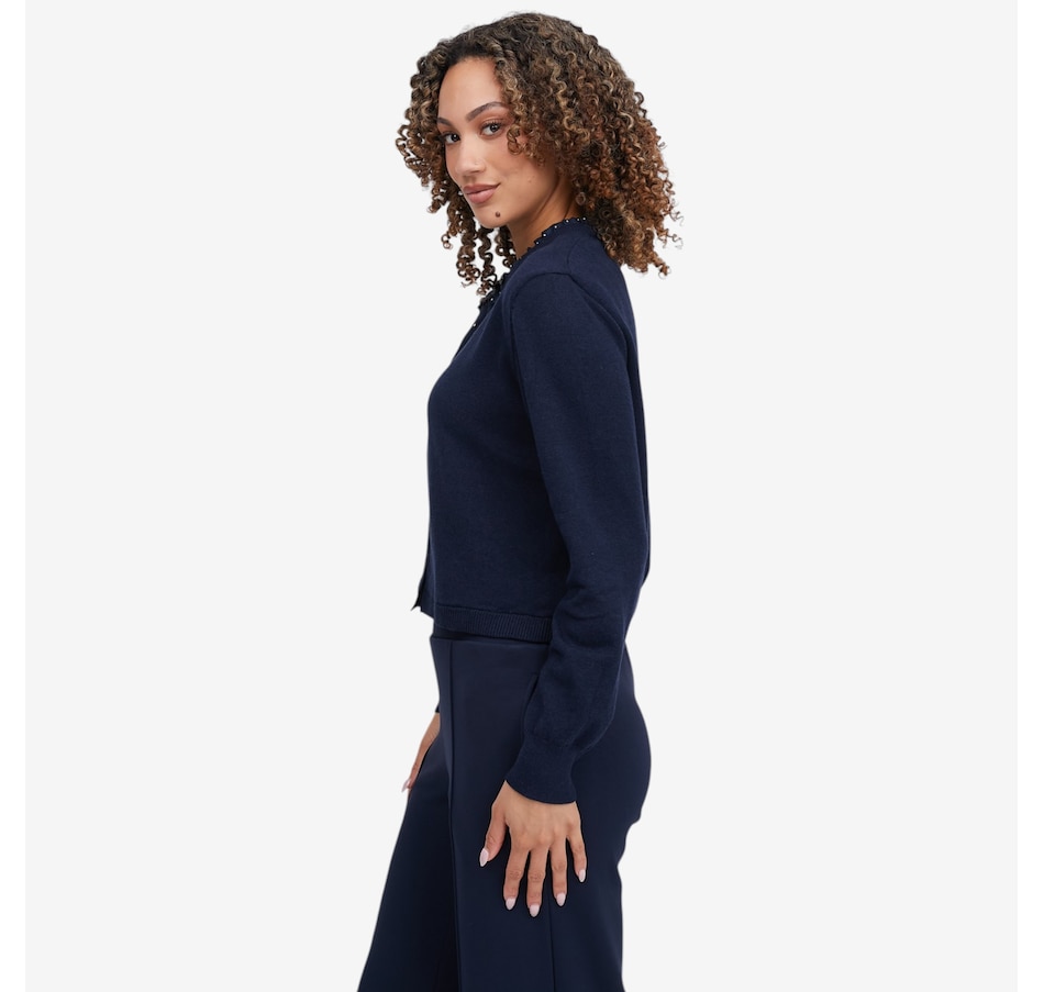 Image 121422_ALTMORE1.jpg, Product 121-422 / Price $74.88, Badgley Mischka Yanis Cardigan with Printed Ruffle Neck from Badgley Mischka on TSC.ca's Fashion department