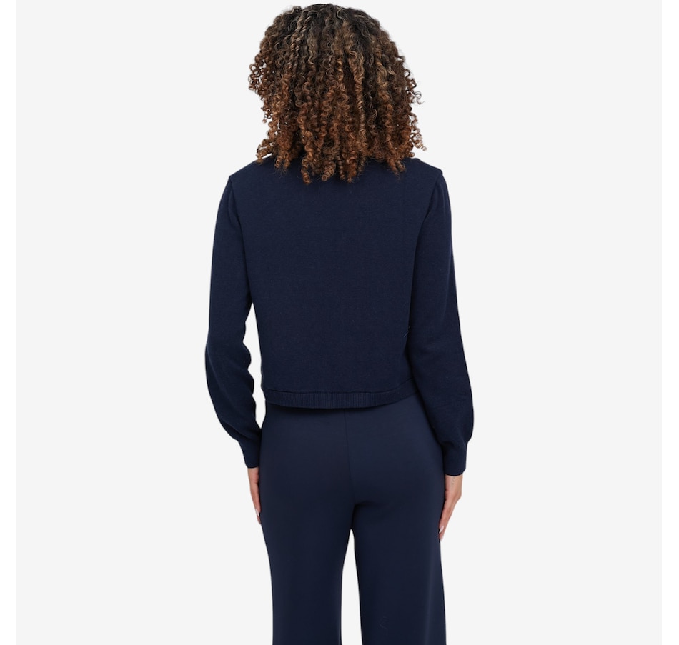 Image 121422_ALTMORE2.jpg, Product 121-422 / Price $74.88, Badgley Mischka Yanis Cardigan with Printed Ruffle Neck from Badgley Mischka on TSC.ca's Fashion department