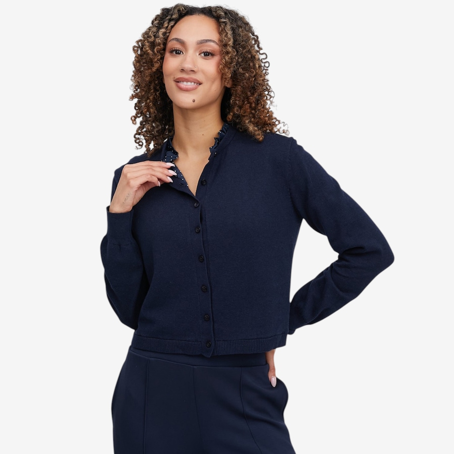 Image 121422_NVPDT.jpg, Product 121-422 / Price $74.88, Badgley Mischka Yanis Cardigan with Printed Ruffle Neck from Badgley Mischka on TSC.ca's Fashion department