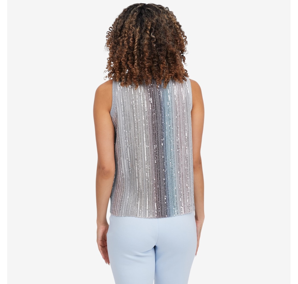 Image 121439_ALTMORE3.jpg, Product 121-439 / Price $90.00, Badgley Mischka Tala Draped Striped Sequined Shell Top from Badgley Mischka on TSC.ca's Fashion department