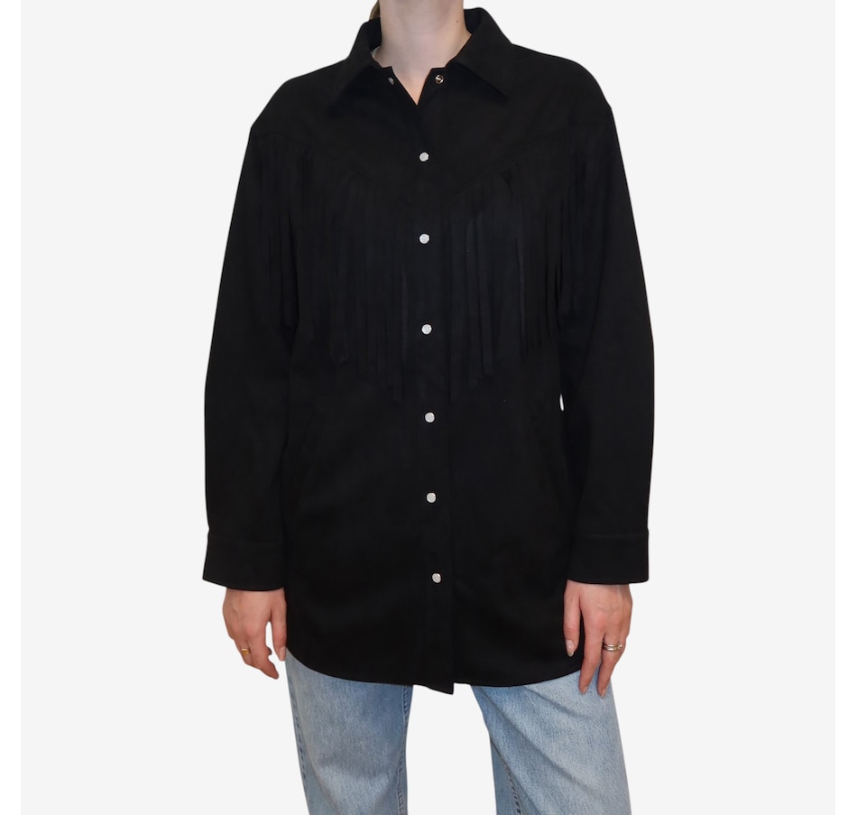 Image 121532_BLK.jpg, Product 121-532 / Price $190.00, Brunette The Label Shania Faux Suede Jacket with Fringe from Brunette The Label on TSC.ca's Fashion department