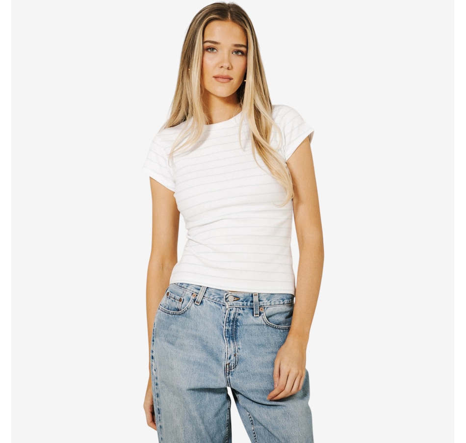 Image 121552_BSTR.jpg, Product 121-552 / Price $77.00, Brunette The Label Ribbed Cap Sleeve Tee from Brunette The Label on TSC.ca's Fashion department