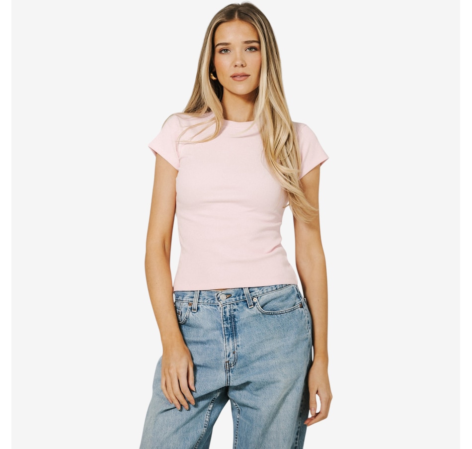 Image 121552_RSE.jpg, Product 121-552 / Price $77.00, Brunette The Label Ribbed Cap Sleeve Tee from Brunette The Label on TSC.ca's Fashion department