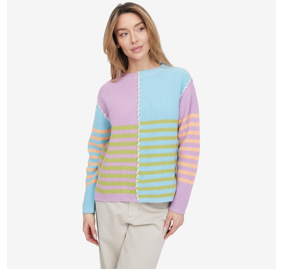 Image 121680_LILRE.jpg, Product 121-680 / Price $89.00, claudia ev Multi-Stripe Textured Boat Neck Sweater from claudia ev on TSC.ca's Fashion department