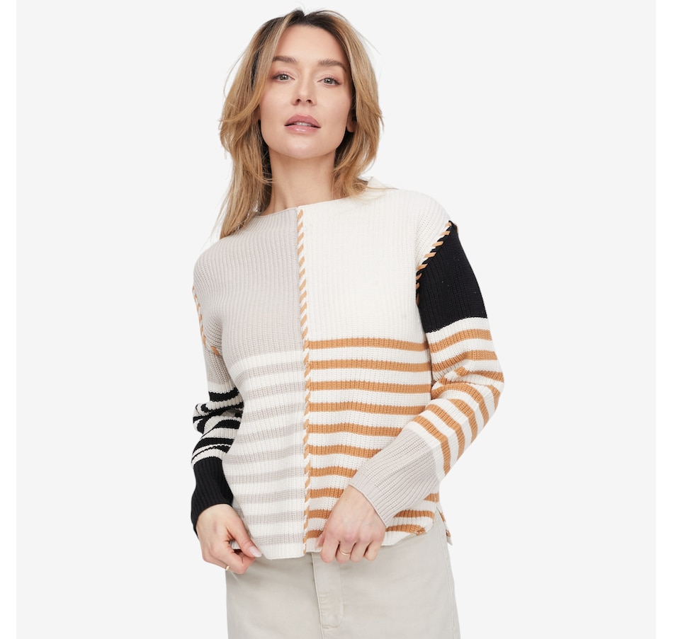 Image 121680_QTZ.jpg, Product 121-680 / Price $89.00, claudia ev Multi-Stripe Textured Boat Neck Sweater from claudia ev on TSC.ca's Fashion department