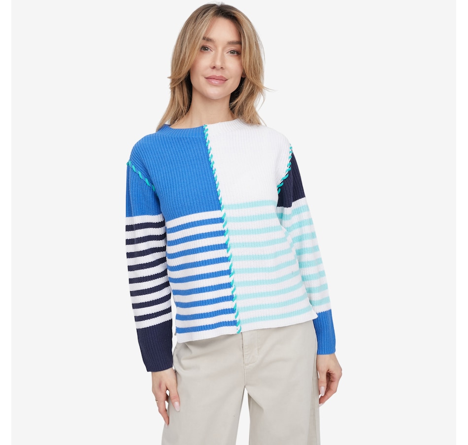 Image 121680_SSH.jpg, Product 121-680 / Price $89.00, claudia ev Multi-Stripe Textured Boat Neck Sweater from claudia ev on TSC.ca's Fashion department