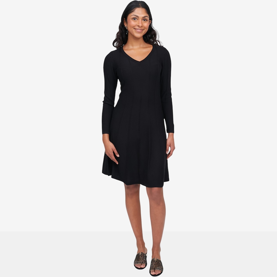 Image 121693_BLK.jpg, Product 121-693 / Price $29.33, Nina Leonard V-Neck A-Line Sweater Dress from Nina Leonard on TSC.ca's Fashion department