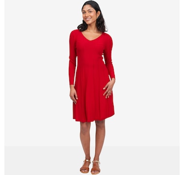 Nina Leonard V-Neck A-Line Sweater Dress
