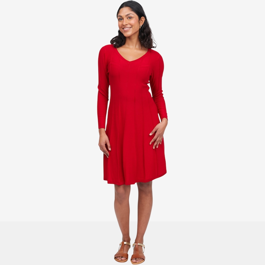 Image 121693_RED.jpg, Product 121-693 / Price $29.33, Nina Leonard V-Neck A-Line Sweater Dress from Nina Leonard on TSC.ca's Fashion department