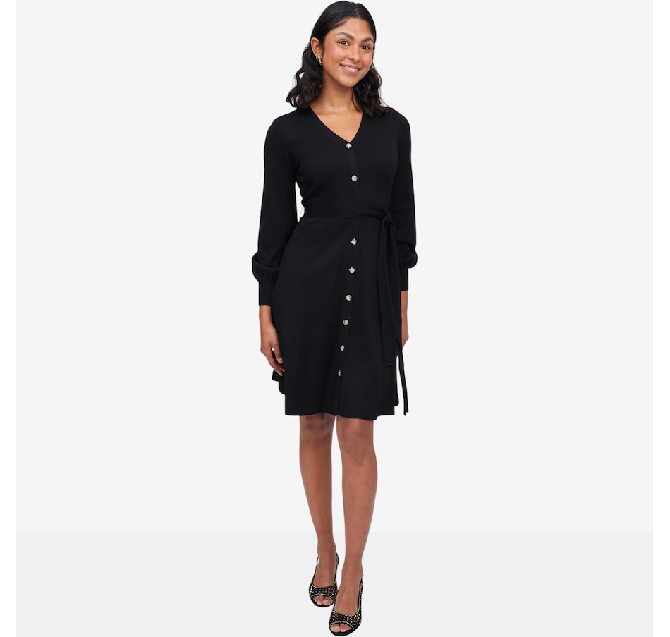 Image 121695_BLK.jpg, Product 121-695 / Price $69.99, Nina Leonard Button Front Sweater Dress from Nina Leonard on TSC.ca's Fashion department